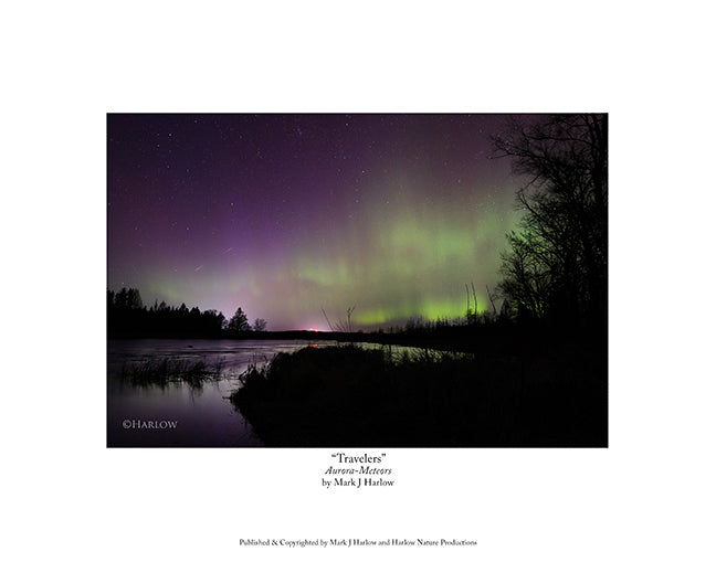 "Travelers" Double Meteors with Northern Lights Picture - Print