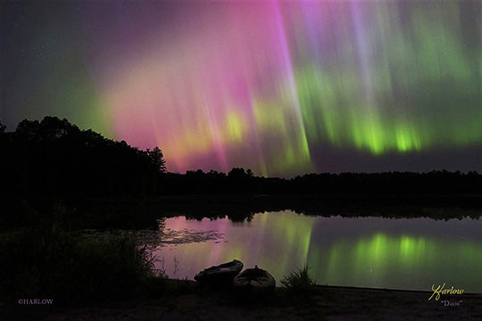 "Duo's" Amazing aurora with kayaks picture - Crystal acrylic print