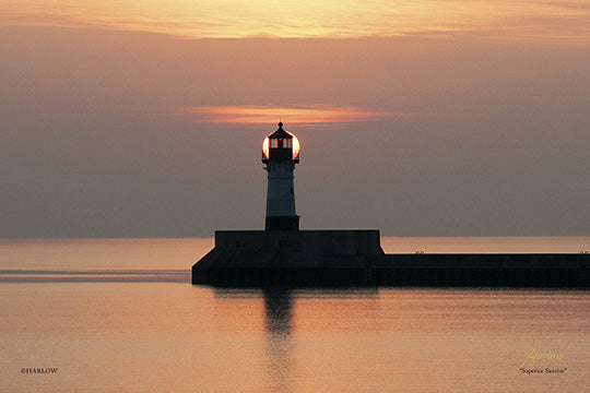 "Superior Sunrise" Duluth lighthouse picture Canal Park - Gallery Metal Print
