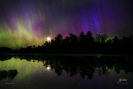 "Moonlight Bay" Aurora with moon picture - Crystal acrylic print